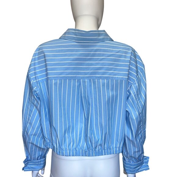 Ava & Viv Button-Up Crop Top Womens XXL Blue White Collared Long Sleeve Shirt - Picture 2 of 6